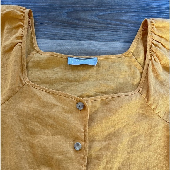 Everlane Linen Button Puff Sleeve Square Neckline Top in Sunny Orange - Picture 7 of 10
